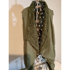 435 by Matilda Jane Olive‎ Green Crochet Lace Trim Vest Utility Drawstring Sz 16